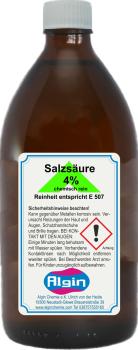 Salzsäure 4% chemisch rein 500ml Glasflasche - Reinheit entpricht E 507